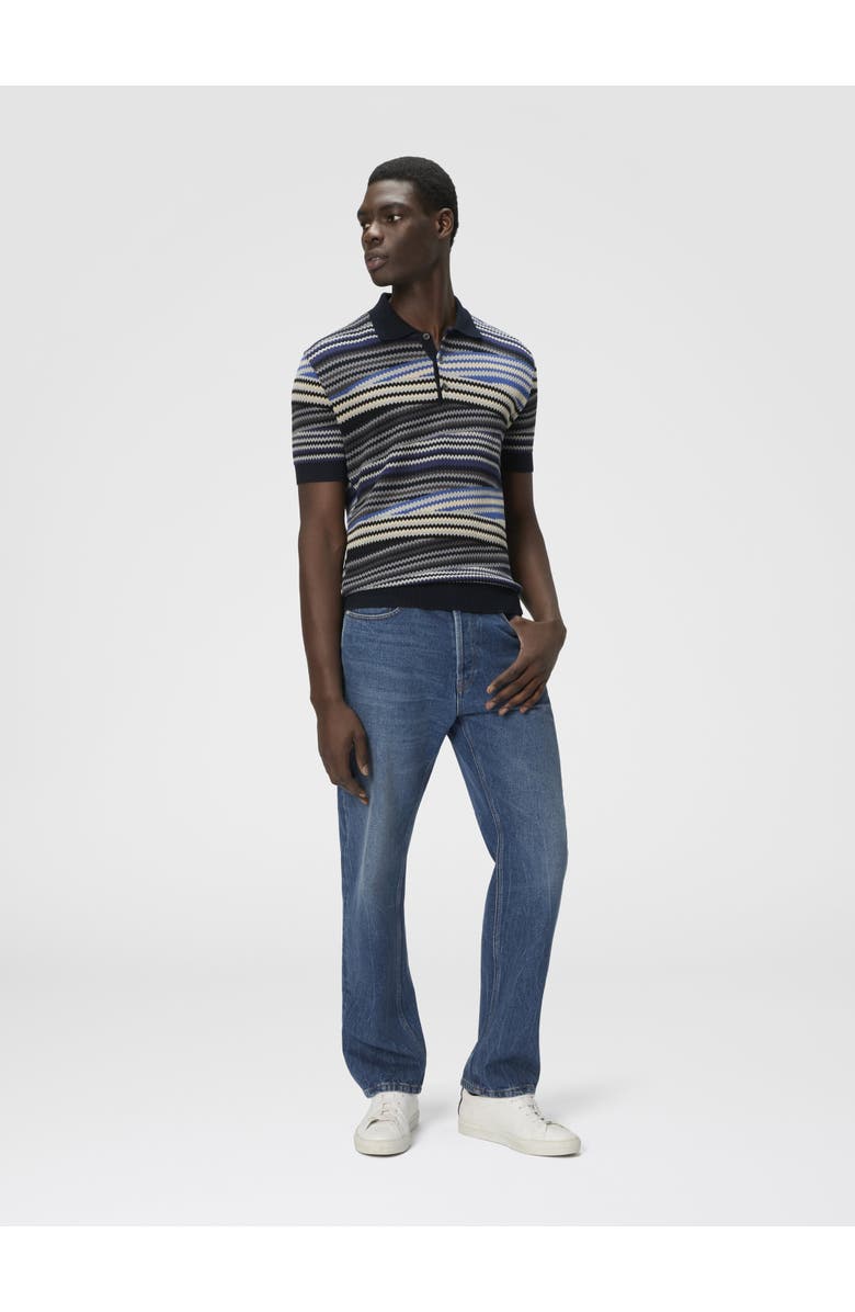 Missoni Short Sleeve Polo With Buttons And Striped Zigzag Pattern, Alternate, color, Blue