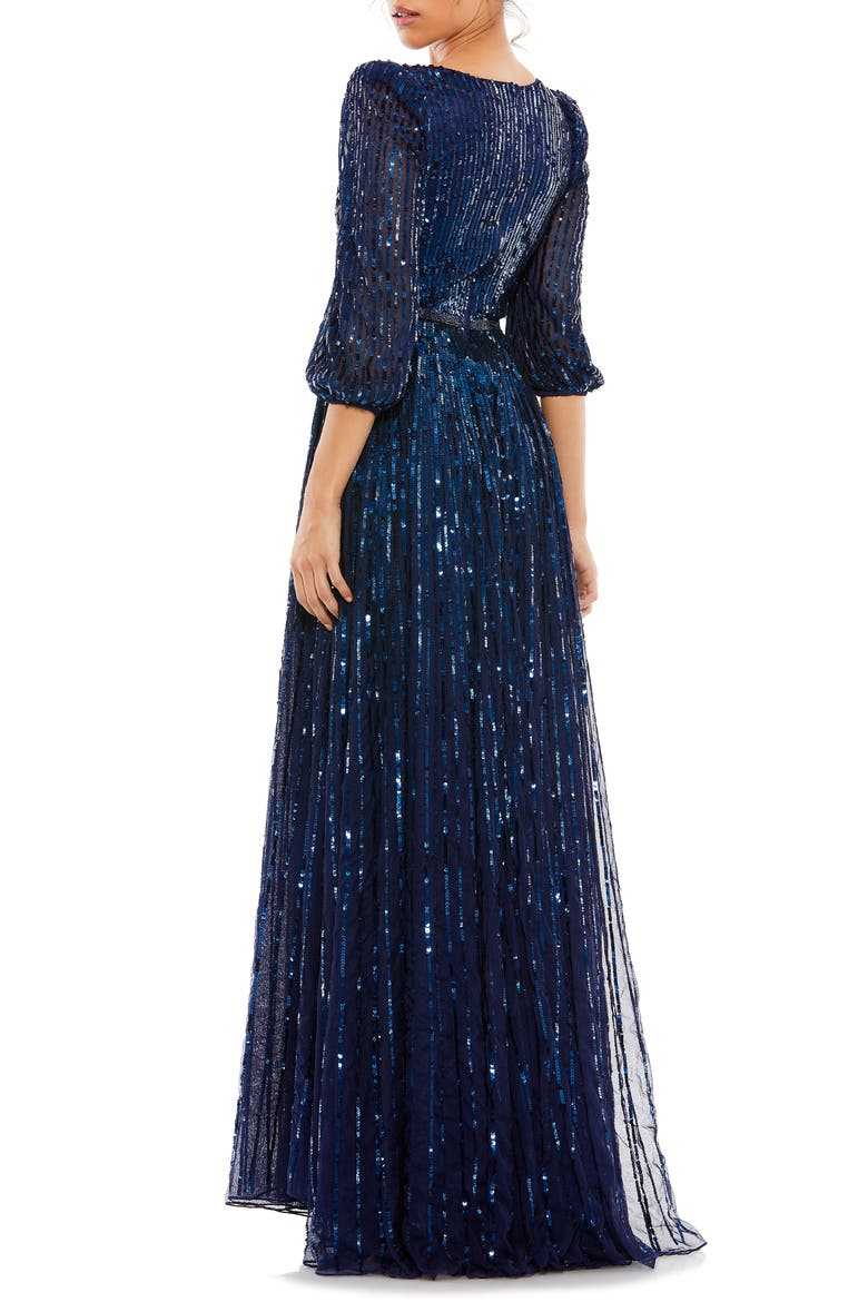 Sequined Wrap Over 3/4 Sleeve Gown, Alternate, color, MIDNIGHT
