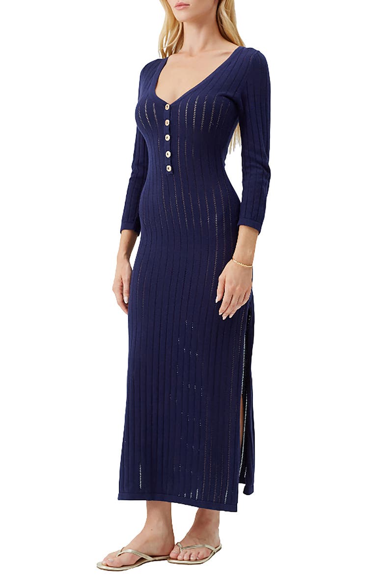 Jade Long Sleeve Semisheer Cotton Cover-Up Dress, Main, color, NAVY