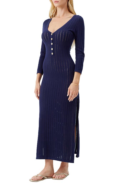 Melissa Odabash Jade Long Sleeve Semisheer Cotton Cover-up Dress In Black