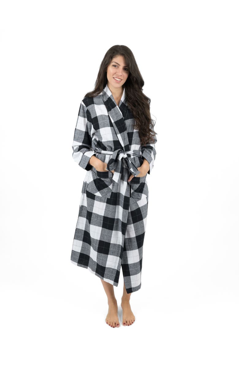 Leveret Women
s Flannel Robe, 100% Cotton, Alternate, color, Plaid Black 
White