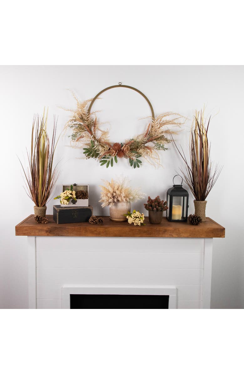 Northlight Fall Harvest Pale Roses with Foliage Artificial Wreath, 24-Inch, Unlit, Alternate, color, Beige