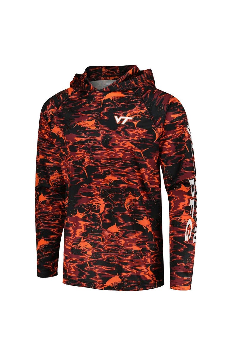 Columbia Men's Columbia  Black Virginia Tech Hokies PFG Terminal Tackle Omni-Shade Rippled Long Sleeve Hooded T-Shirt, Alternate, color, 
