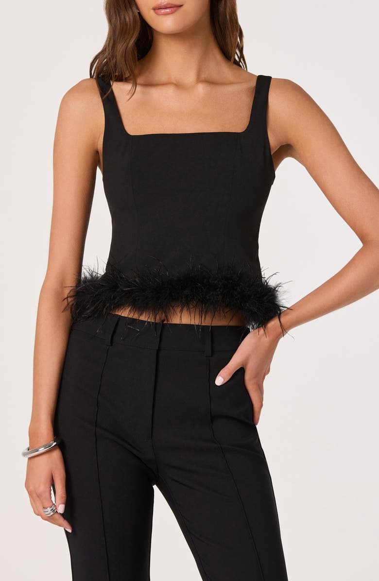 ASTR the Label Feather Trimmed Crop Top, Alternate, color, Black
