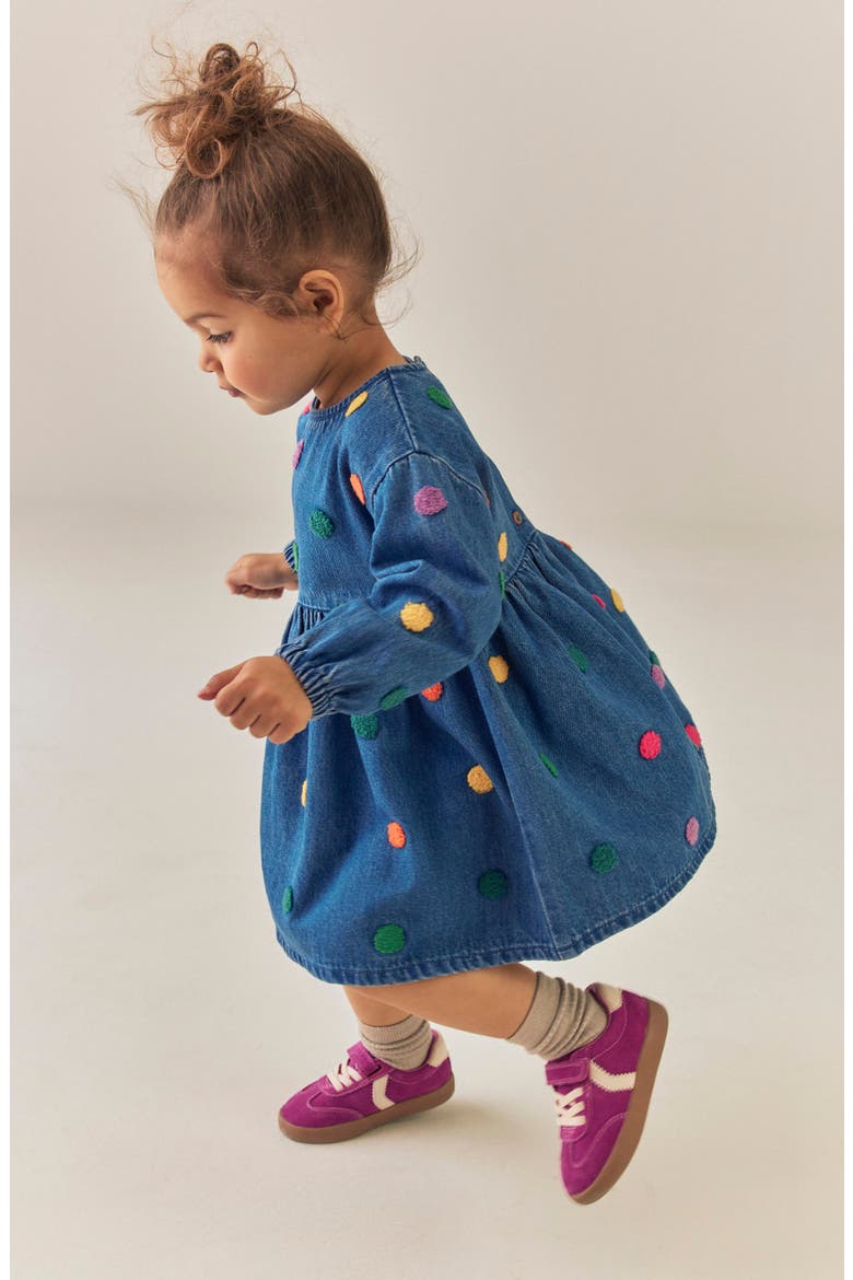Kids' Polka Dot Denim Dress, Alternate, color, BLUE