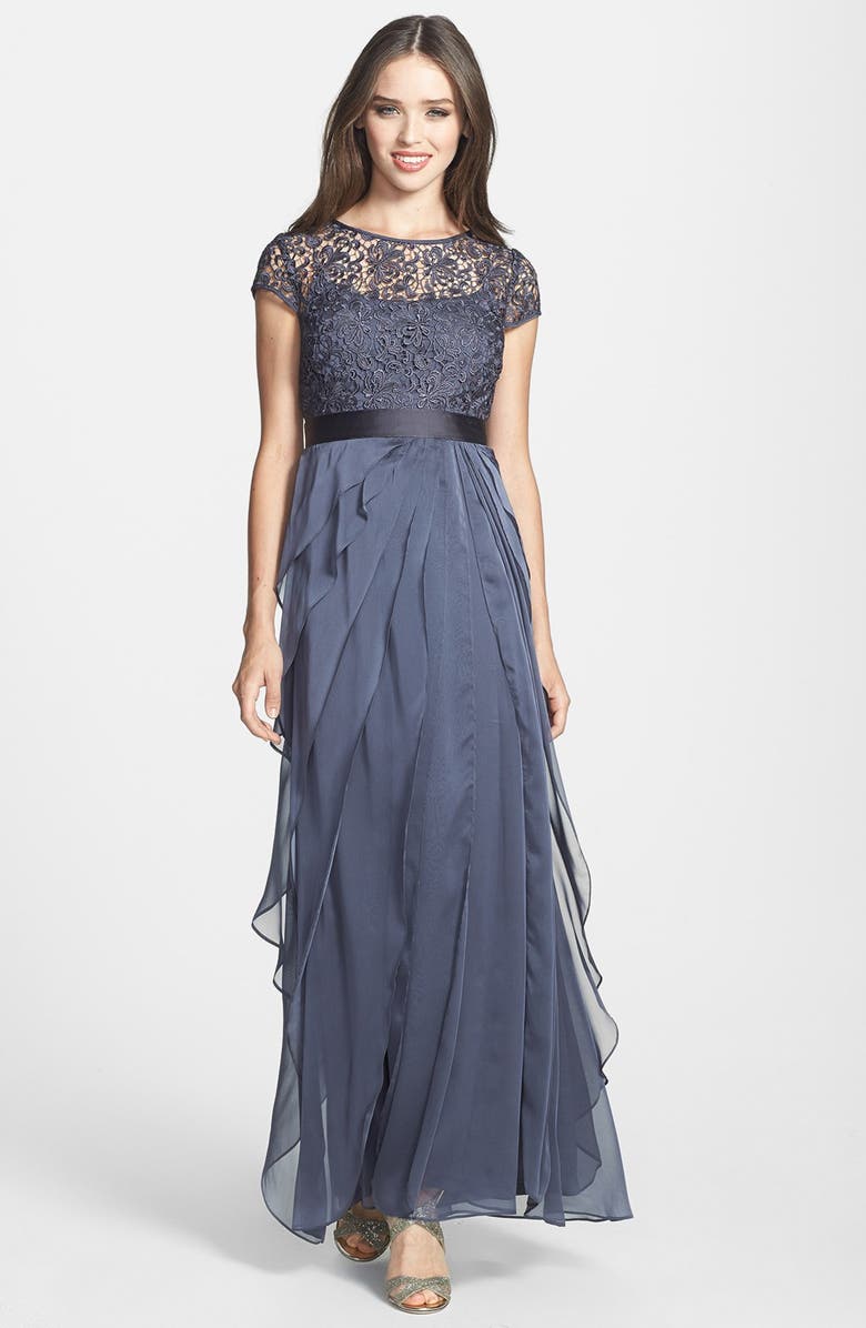 Adrianna Papell Layered Chiffon & Lace Gown, Main, color,