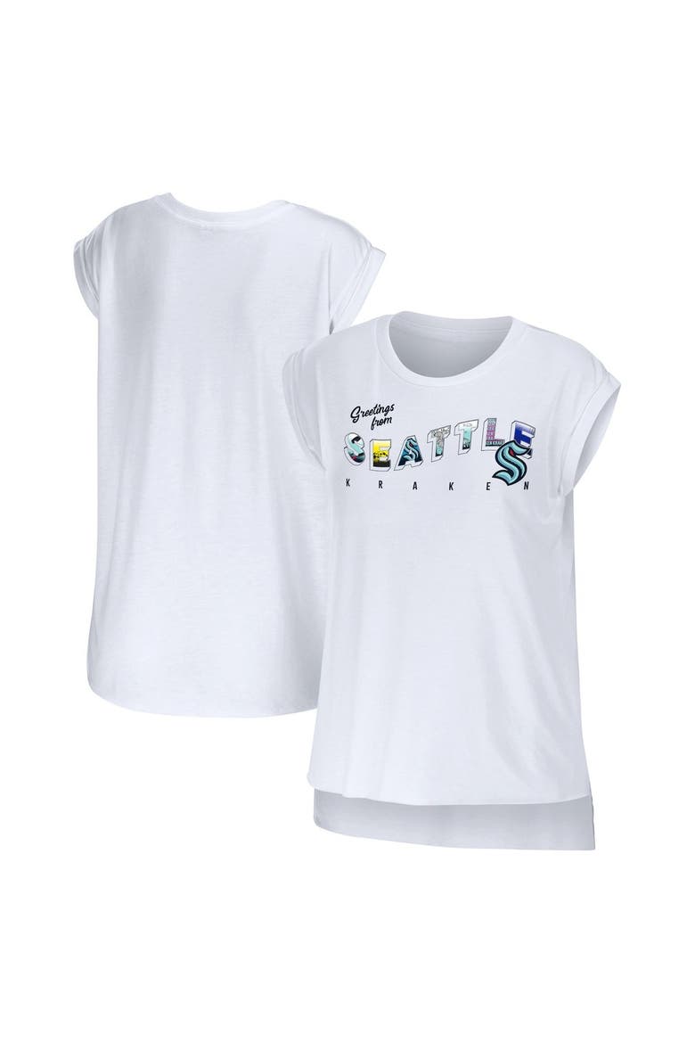 Women's WEAR by Erin Andrews White Seattle Kraken Greetings From Muscle T-Shirt, Main, color, White