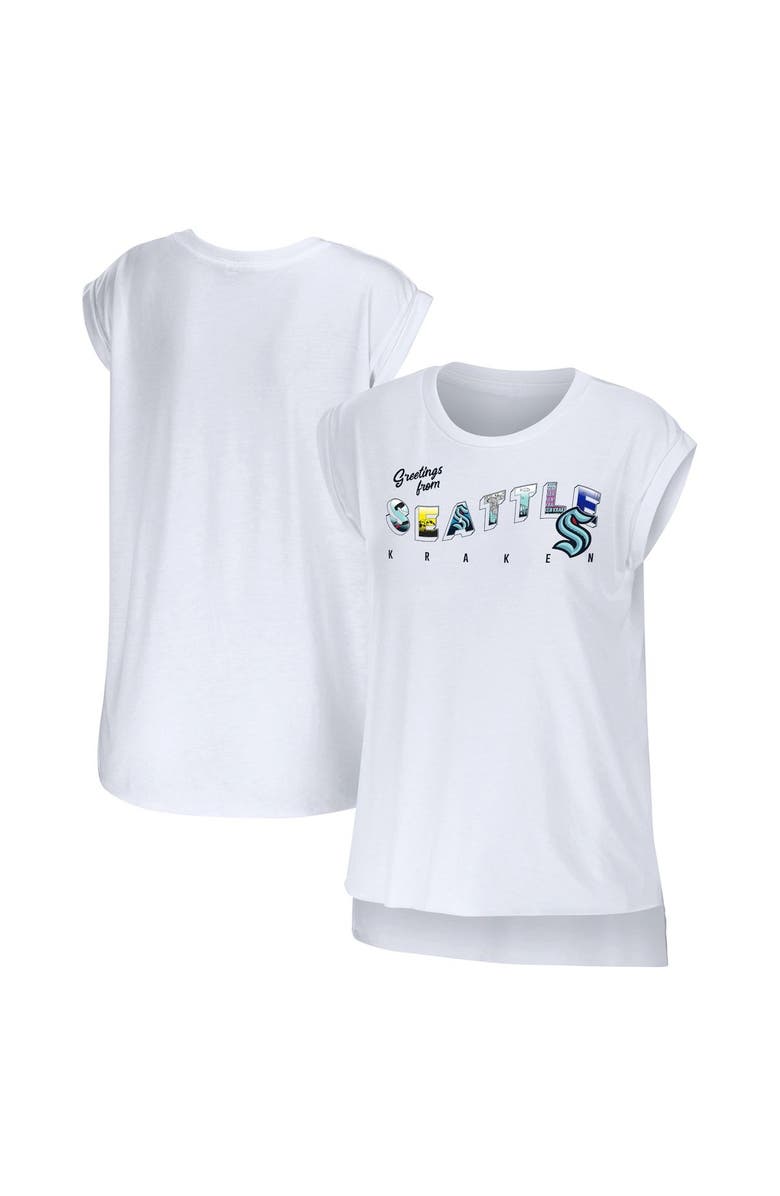 WEAR by Erin Andrews Women's WEAR by Erin Andrews White Seattle Kraken Greetings From Muscle T-Shirt, Main, color, White