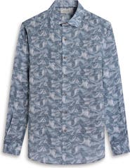 Bugatchi Julian Shaped Fit Abstract Leaf Print Linen Button-Up Shirt