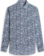 Bugatchi Julian Shaped Fit Abstract Leaf Print Linen Button-Up Shirt