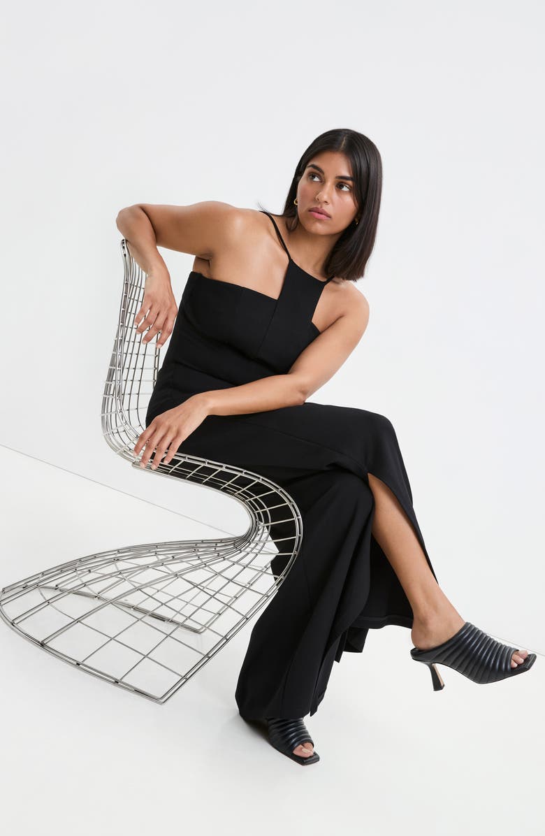 Marcella Lexington Side Slit Wide Leg Ponte Knit Pants, Alternate, color, Black