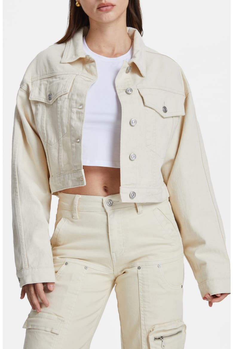 Crop Denim Trucker Jacket, Main, color, NATURAL