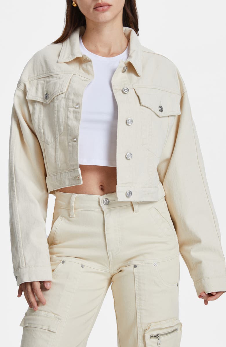Bayeas Crop Denim Trucker Jacket, Main, color, Natural