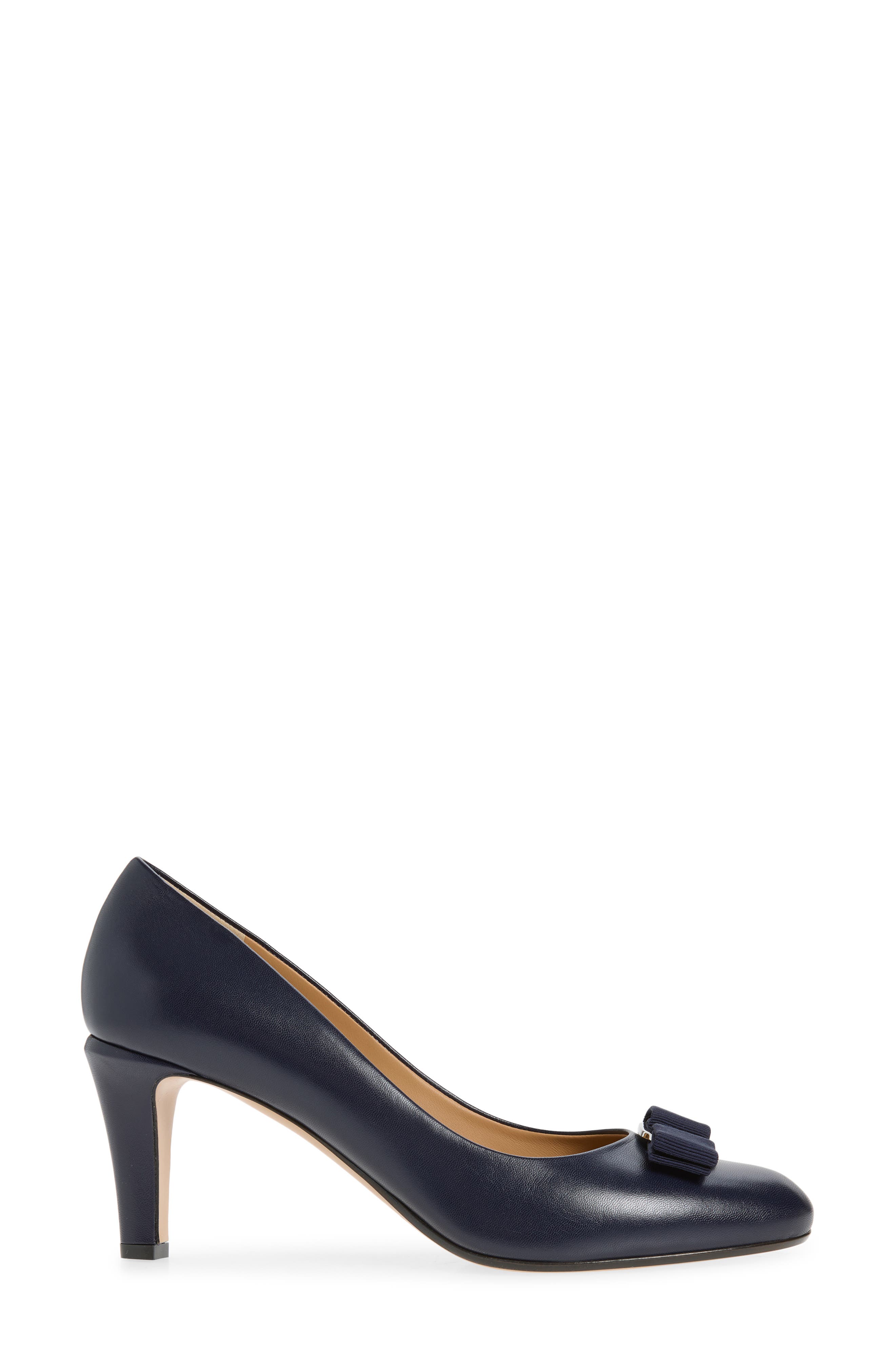 FERRAGAMO Carla Bow Pump, Alternate, color, Navy Biscotto