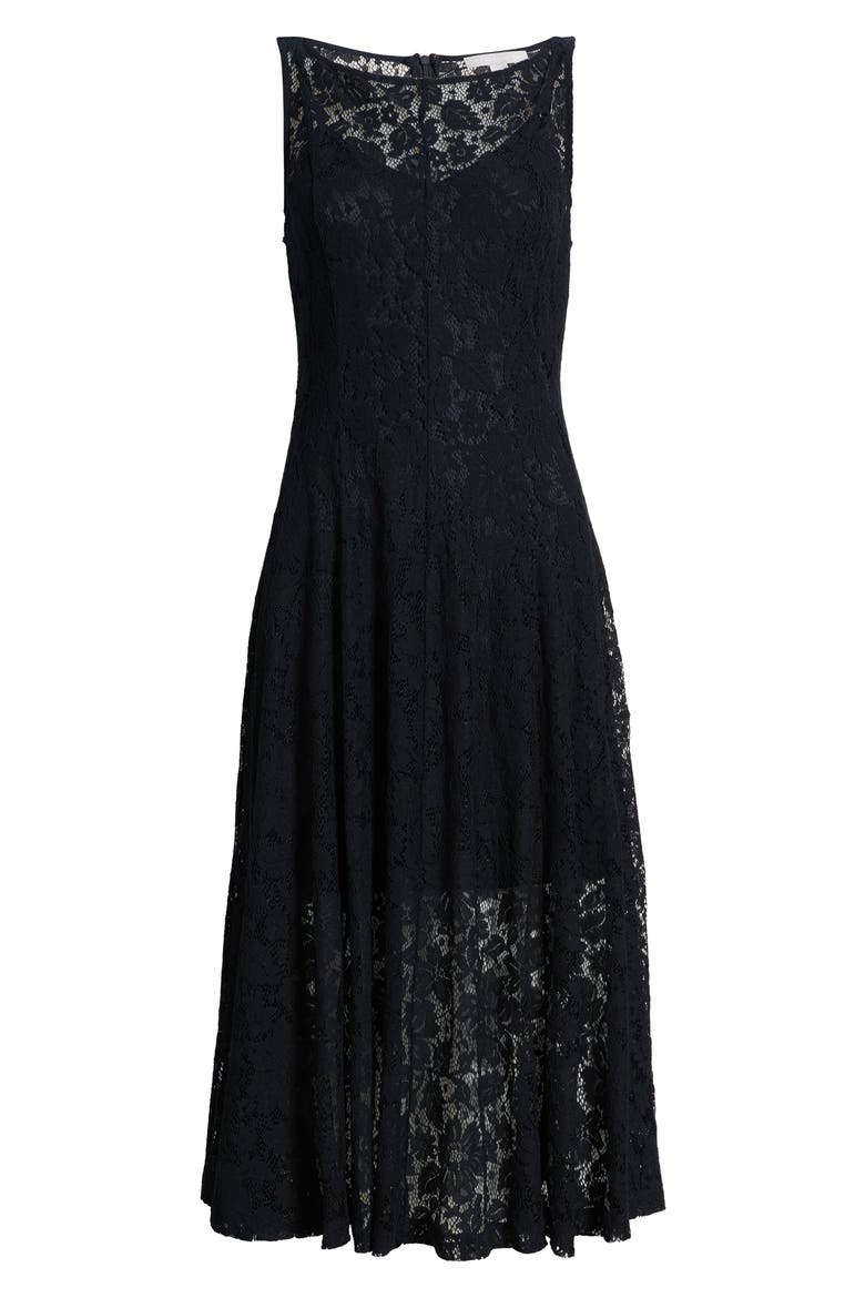 Sleeveless Fit & Flare Lace Midi Dress, Alternate, color, NAVY NIGHT