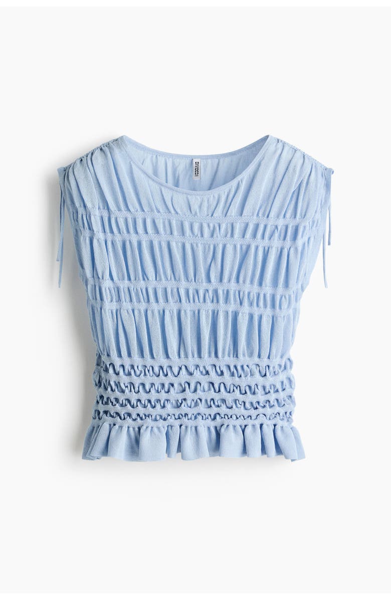 H&M Smocked Fine-knit Top, Main, color, Light Blue