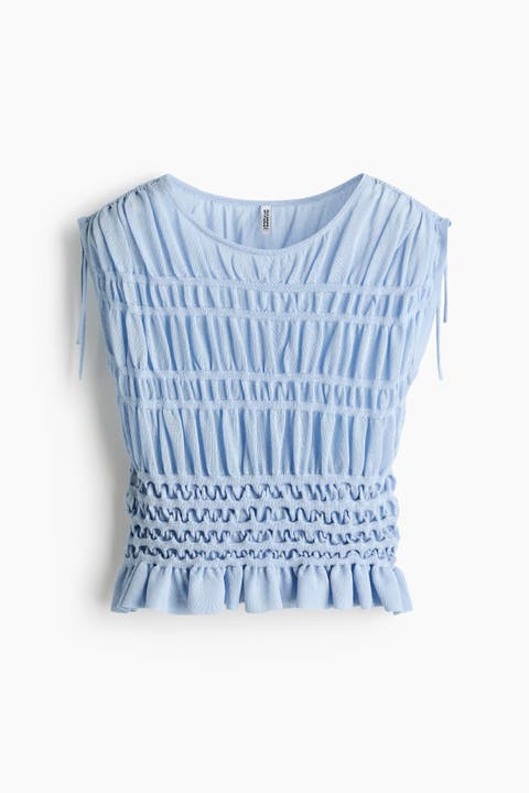 Smocked Fine-knit Top