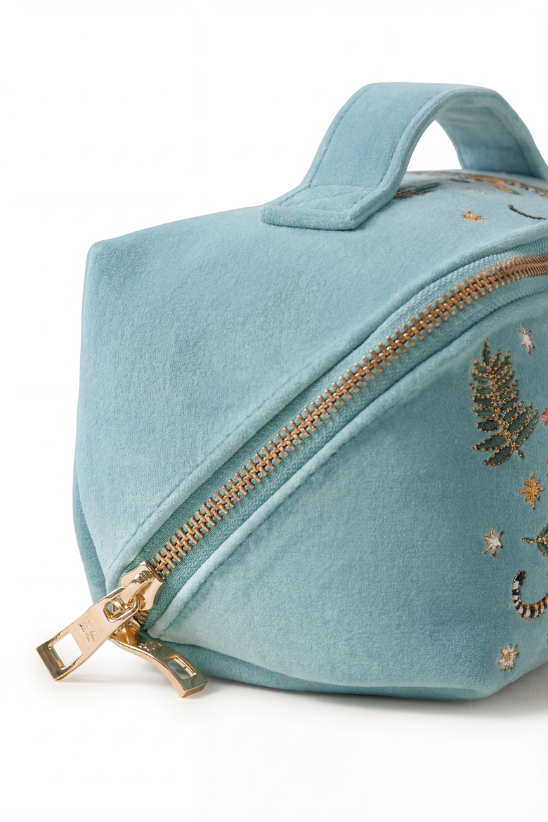 Celestial Tiger Open Flat Velvet Makeup Bag, Alternate, color, Dusky Teal