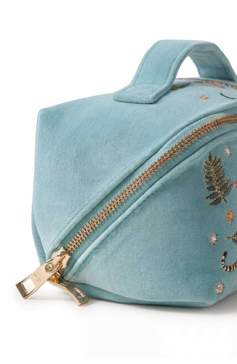 Elizabeth Scarlett Celestial Tiger Open Flat Velvet Makeup Bag, Alternate, color, Dusky Teal