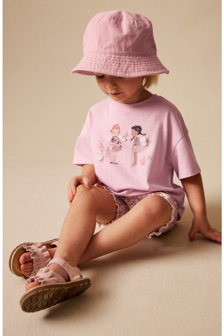 Ballerina Appliqué T-Shirt & Floral Shorts Set, Alternate, color, PINK