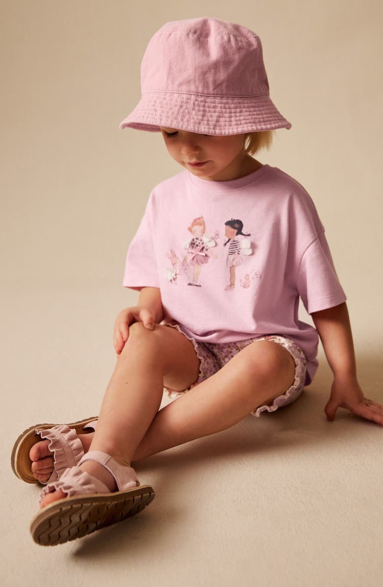 NEXT Ballerina Appliqué T-Shirt & Floral Shorts Set, Alternate, color, Pink