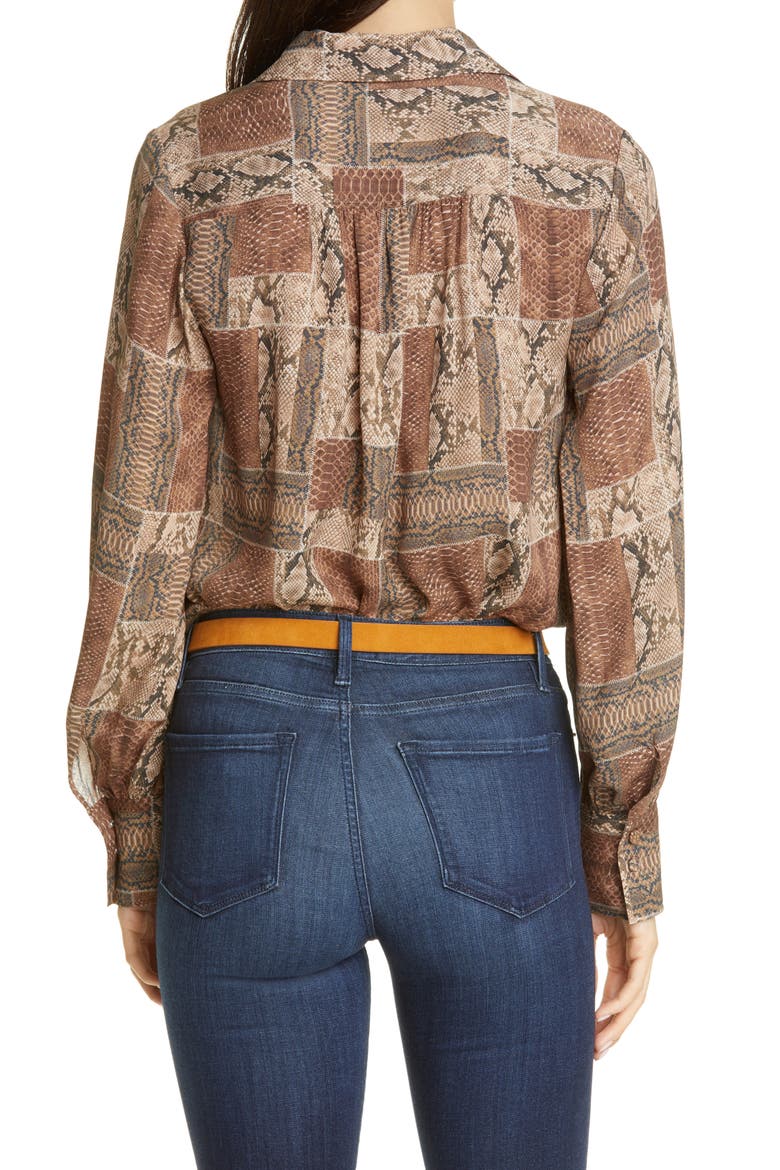 Willa Snake Print Silk Blouse, Alternate, color, SEPIA MULTI