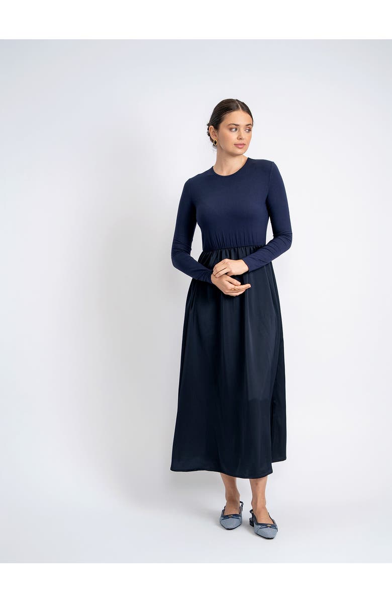 Noni Modal Satin Long Sleeve Combo Slip Dress, Alternate, color, Black