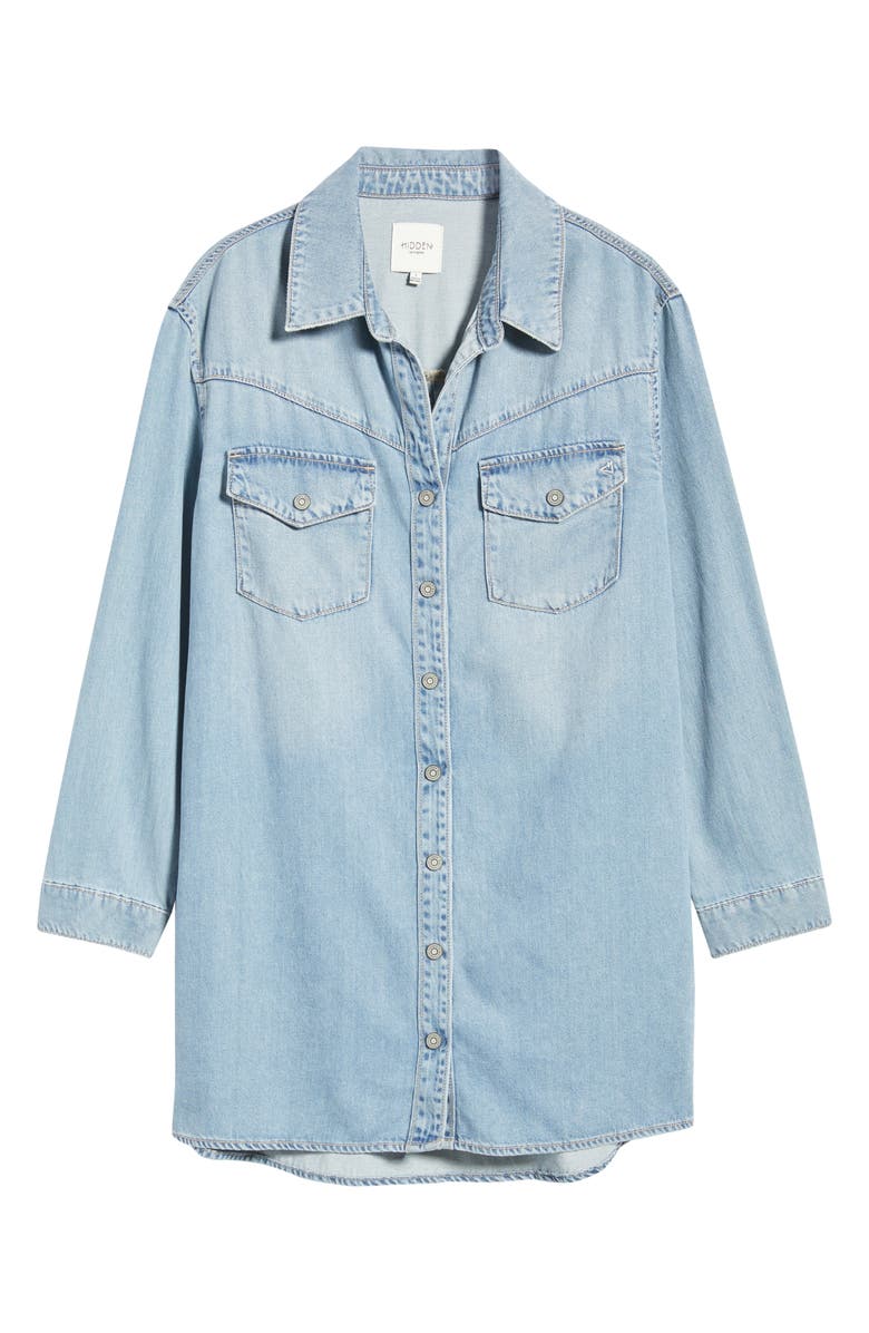 HIDDEN JEANS Oversize Long Sleeve Denim Shirtdress, Alternate, color, Light