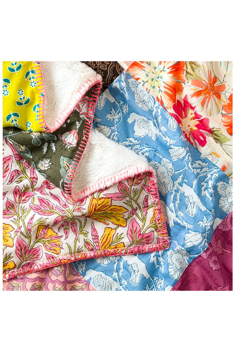 Repurposed Sari Plush Backed Blanket, Alternate, color, Multi-colored Patchwork