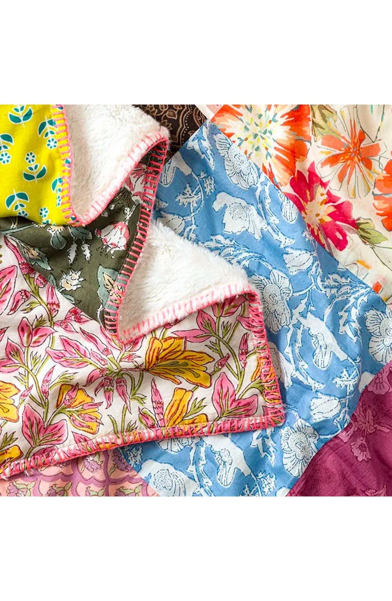 Uncommon Goods Repurposed Sari Plush Backed Blanket, Alternate, color, Multi-Colored Patchwork
