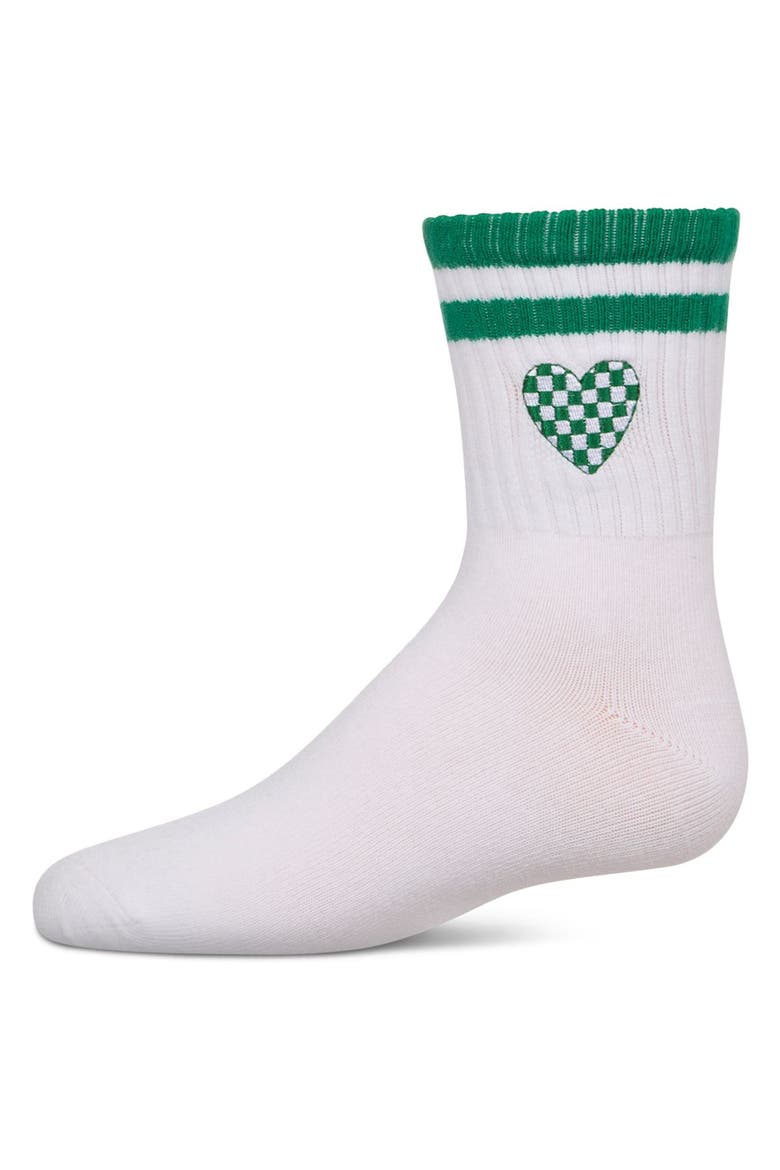 Checkered Heart Crew Socks, Main, color, Green