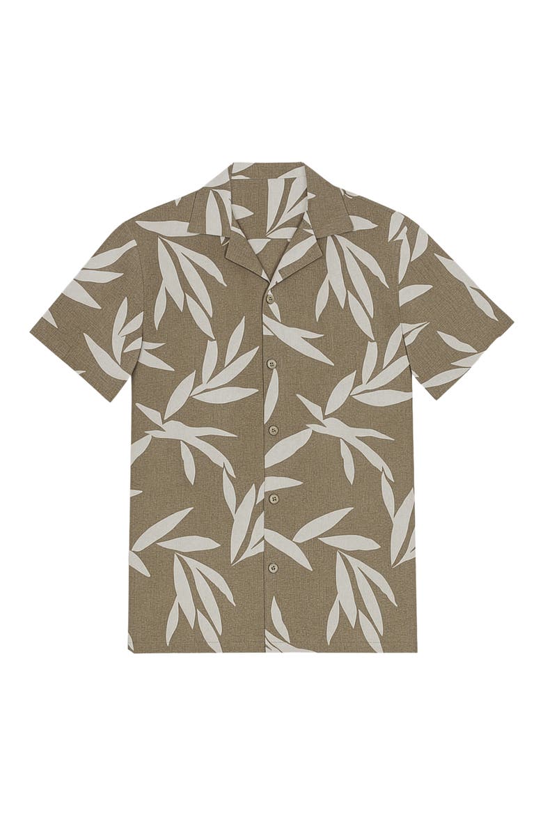 Corey Leaf Print Camp Shirt, Alternate, color, SAND