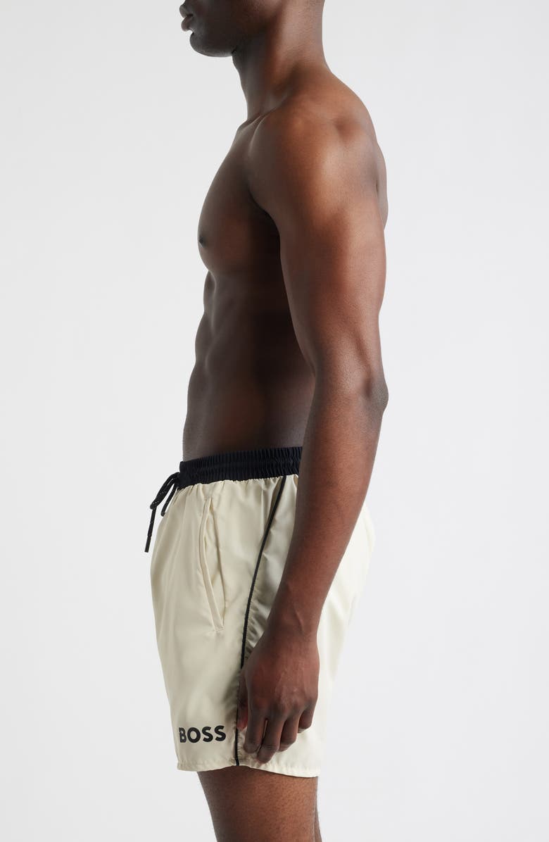 BOSS Starfish Graphic Logo Swim Trunks, Alternate, color, Open White