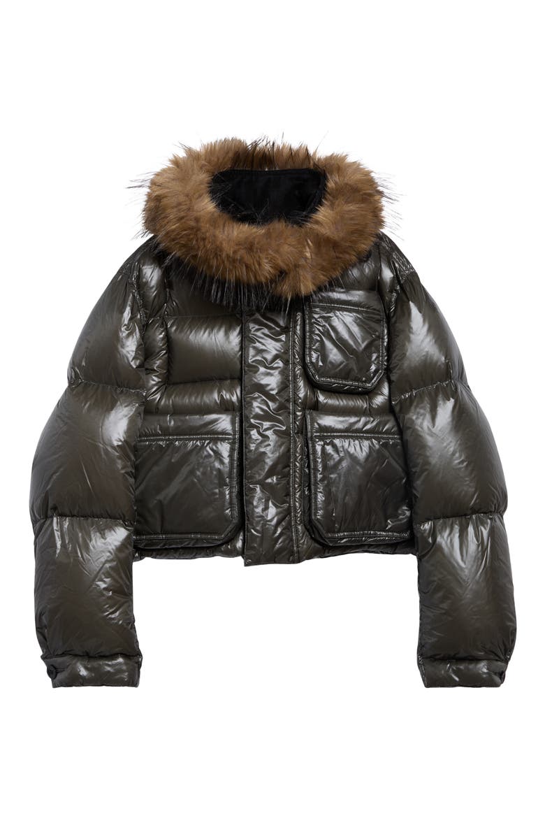 Crop Down Hooded Puffer, Main, color, KHAKI