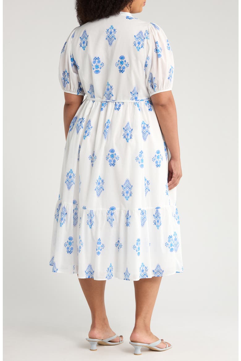 Yila Floral Beth Tiered Cotton Midi Dress, Alternate, color, WHITE/ BLUES