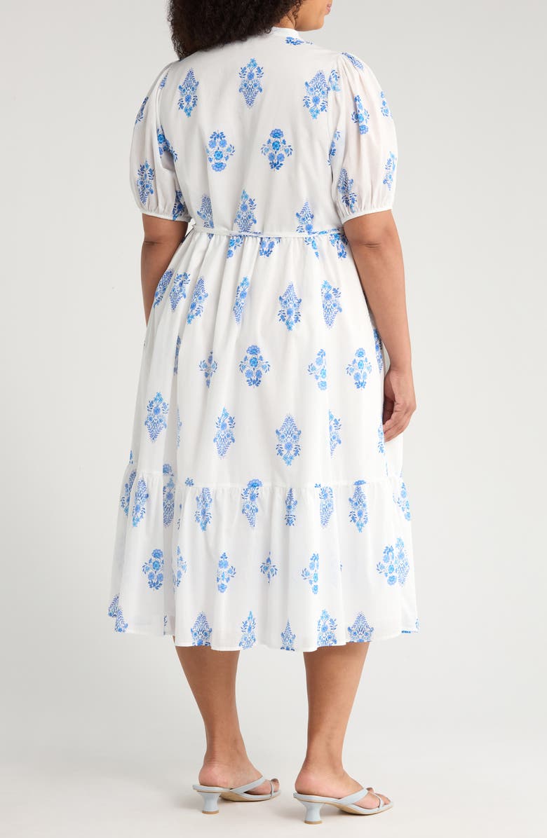 SUGARLIPS Yila Floral Beth Tiered Cotton Midi Dress, Alternate, color, White/ Blues