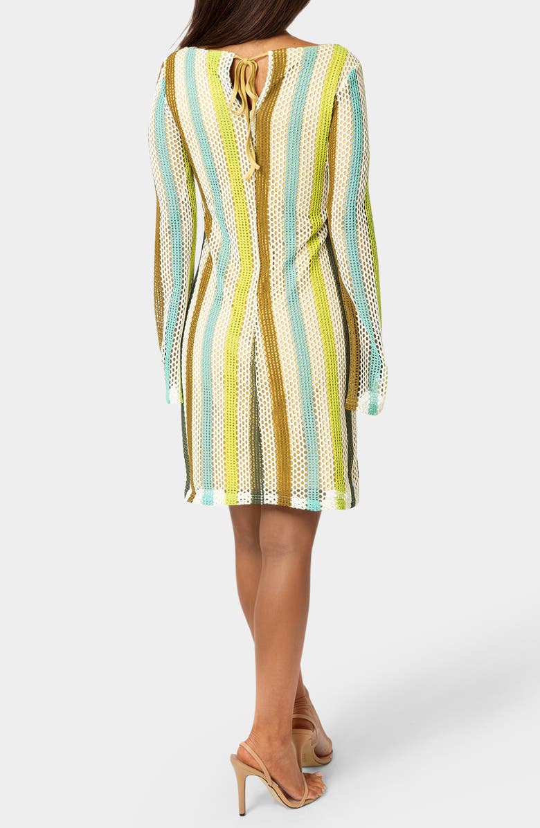 bebe Stripe Print Long Sleeve Dress, Alternate, color, Blue Multi