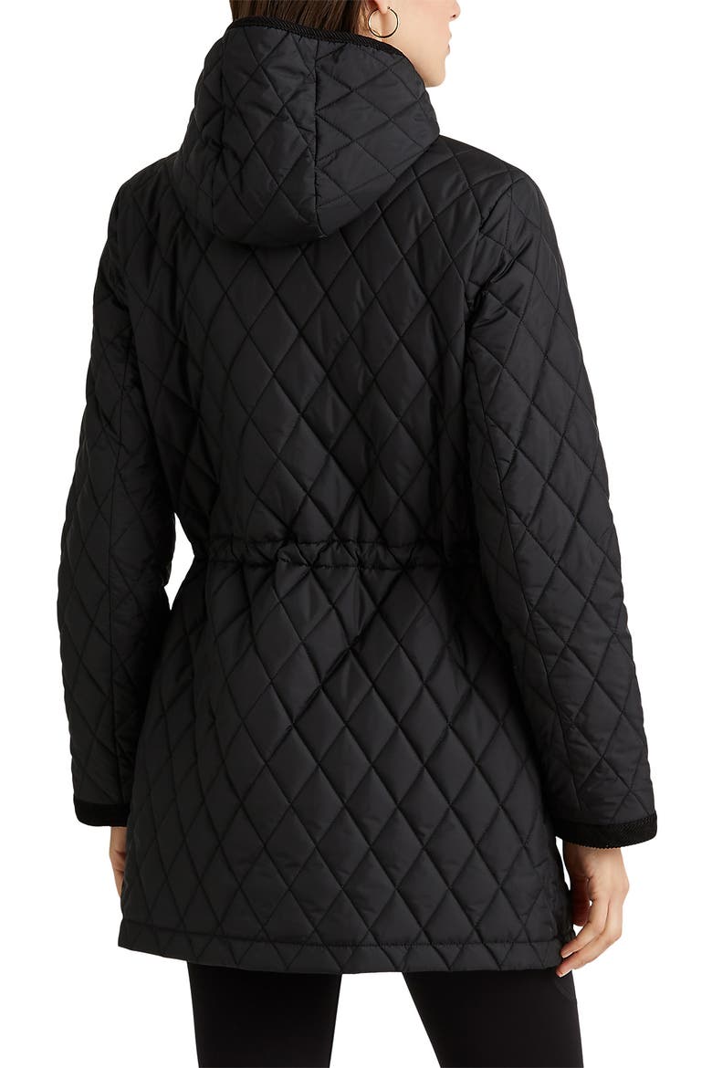 Quilted Crest Hooded Coat, Alternate, color, BLACK