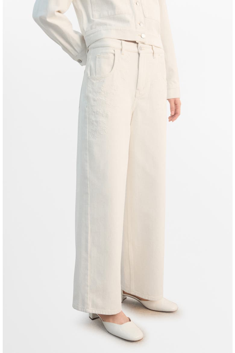 Embroidered High Waist Wide Leg Jeans, Alternate, color, OFF WHITE