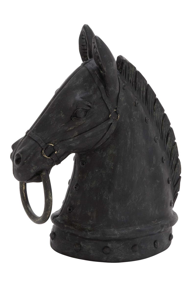 Black Polystone Traditional Horse Sculpture, Main, color, BLACK