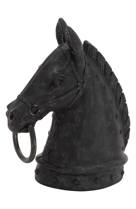 Black Polystone Traditional Horse Sculpture