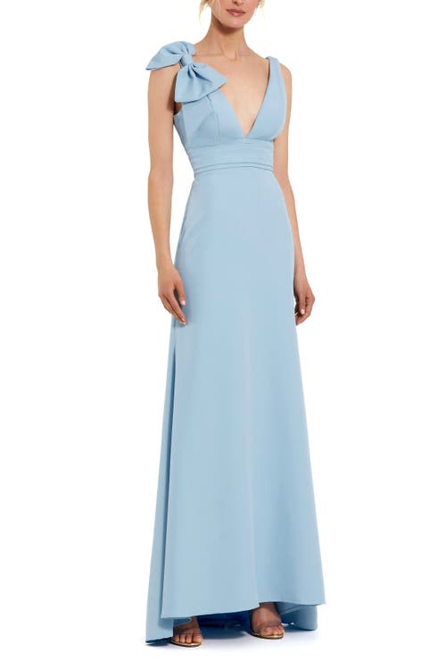 Mac Duggal Petite Sleeveless V Neck Bow Detail Mermaid Gown in Powder Blue at Nordstrom, Size 2