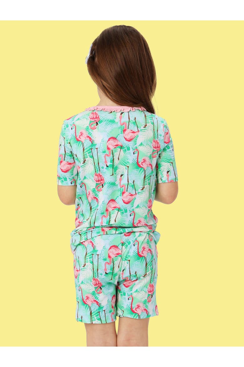Ruffle Short Sleeve Pajama Set, Alternate, color, Green Vibrant Flamingo
