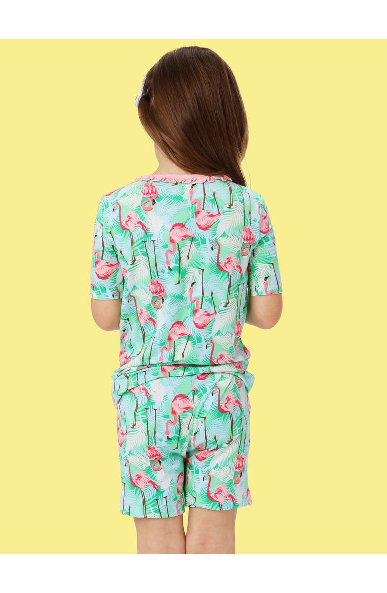 Softsnooze Ruffle Short Sleeve Pajama Set, Alternate, color, Green Vibrant Flamingo