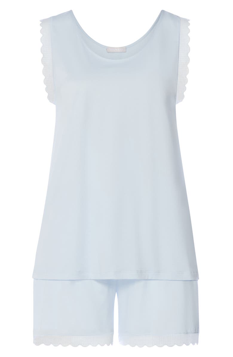 Hanro Inya Lace Detail Mercerized Cotton Short Pajamas, Alternate, color, Watery Blue