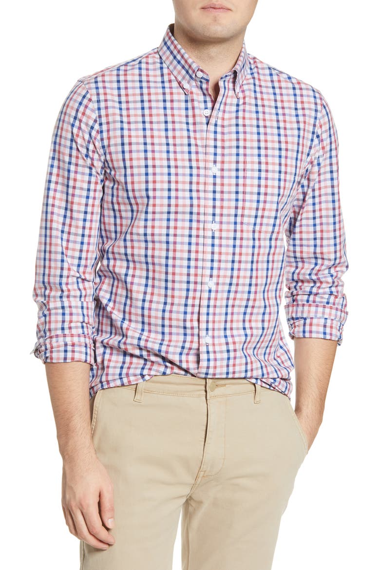Slim Fit Stripe Button-Down Shirt, Main, color, GREY RED AMERICANA CHECK