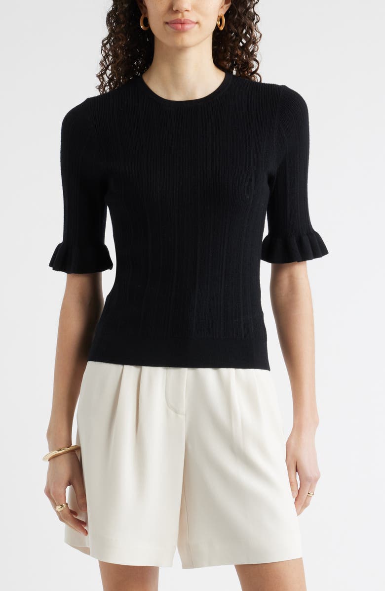 Nordstrom Pointelle Crewneck Sweater, Main, color, Black