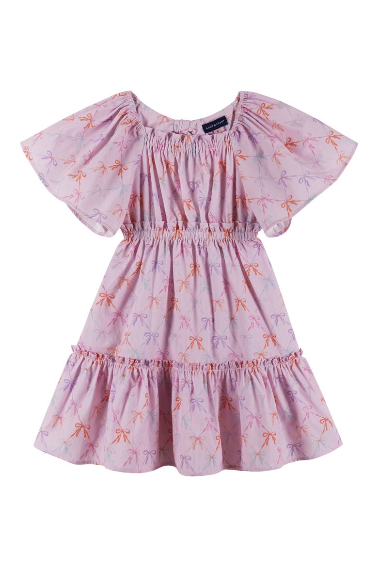 Kids' Flutter Sleeve Dress, Main, color, PINK BOWS