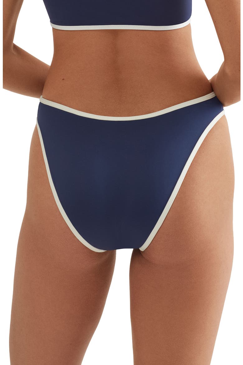 Contrast Binding High Leg Bikini Bottoms, Alternate, color, NAVY BLUE