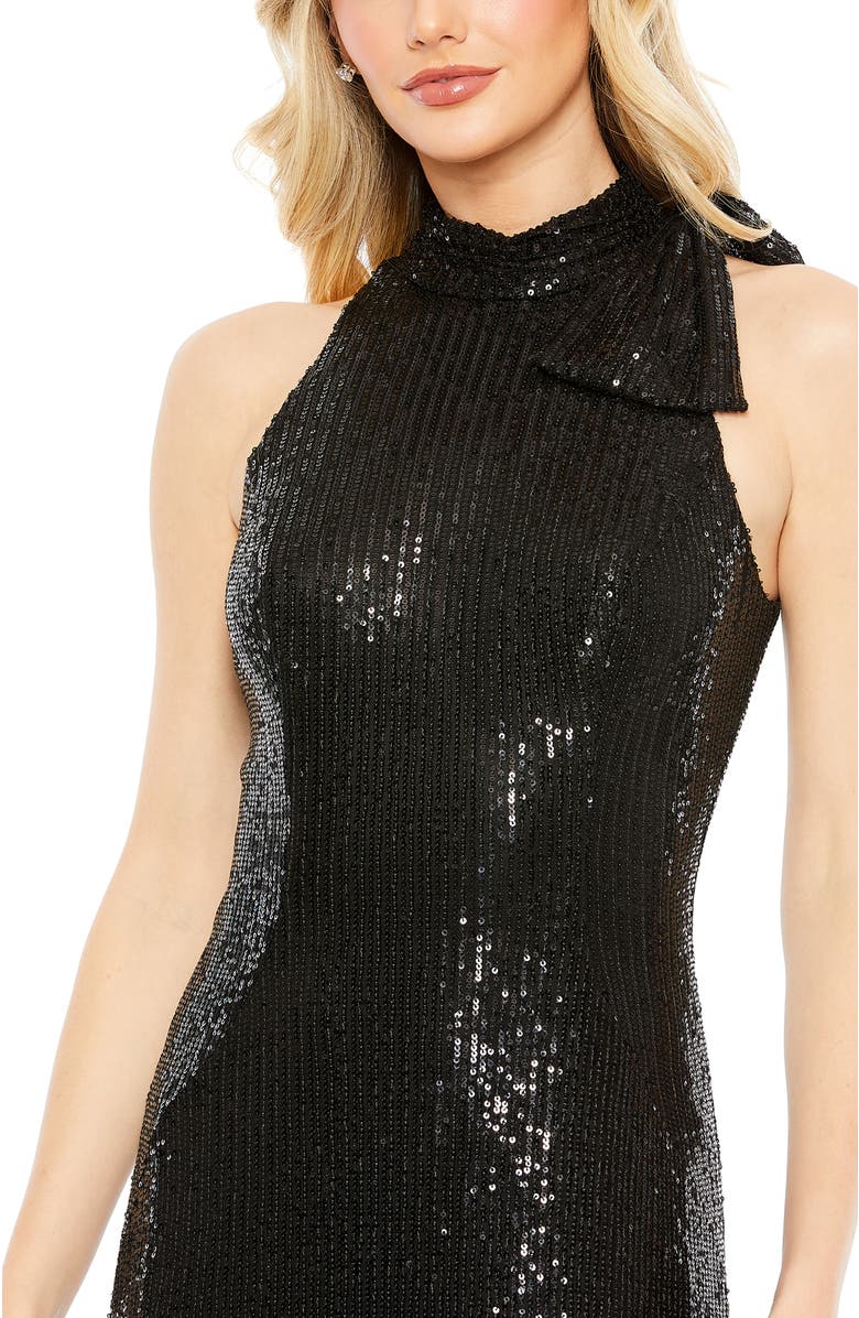 Mac Duggal Women's Sequined Soft Tie Halter Neck Column Gown, Alternate, color, Black